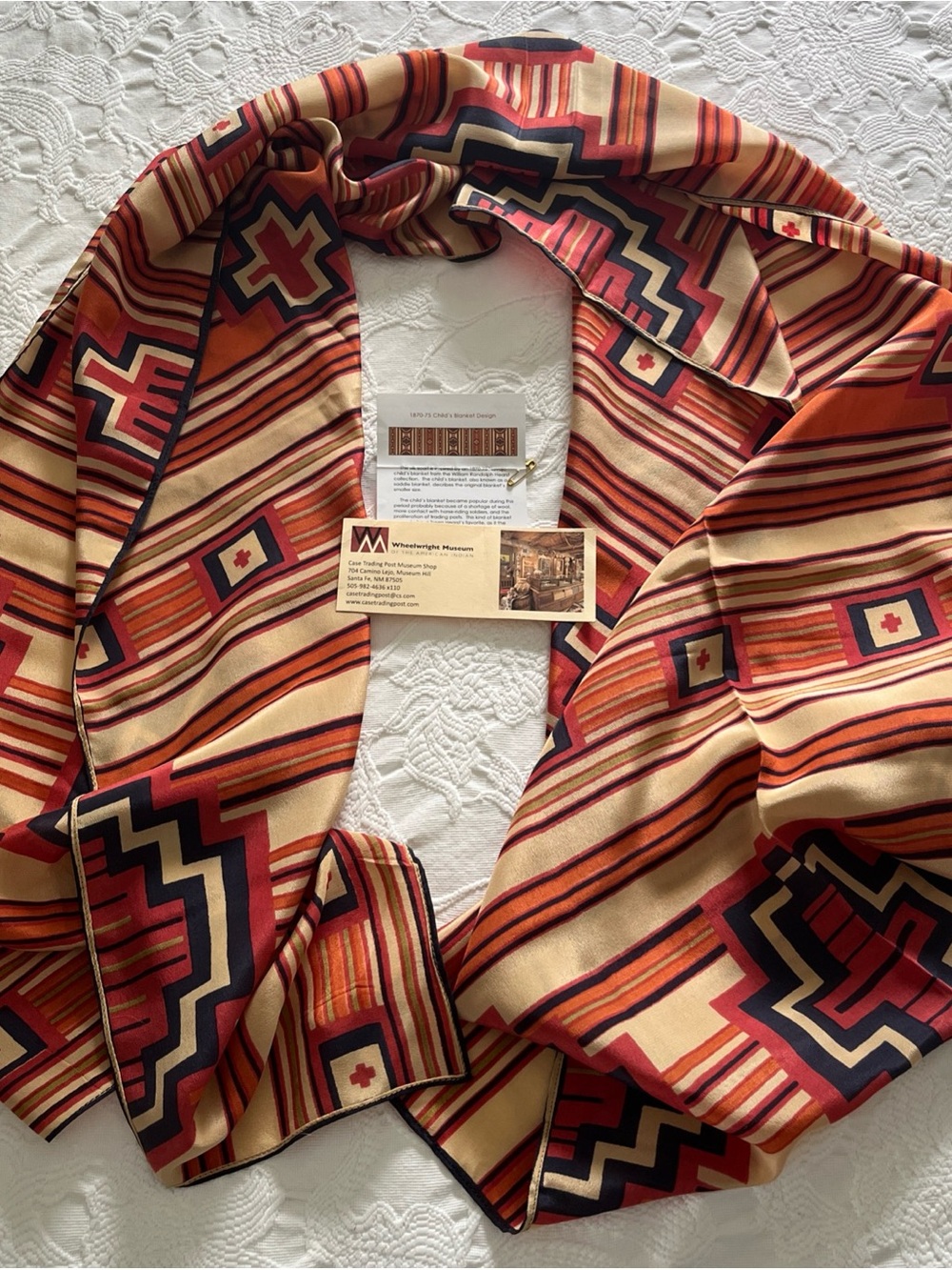 Silk Scarf, Native American Design Inspired, 15.5” x 68”, New with Tags